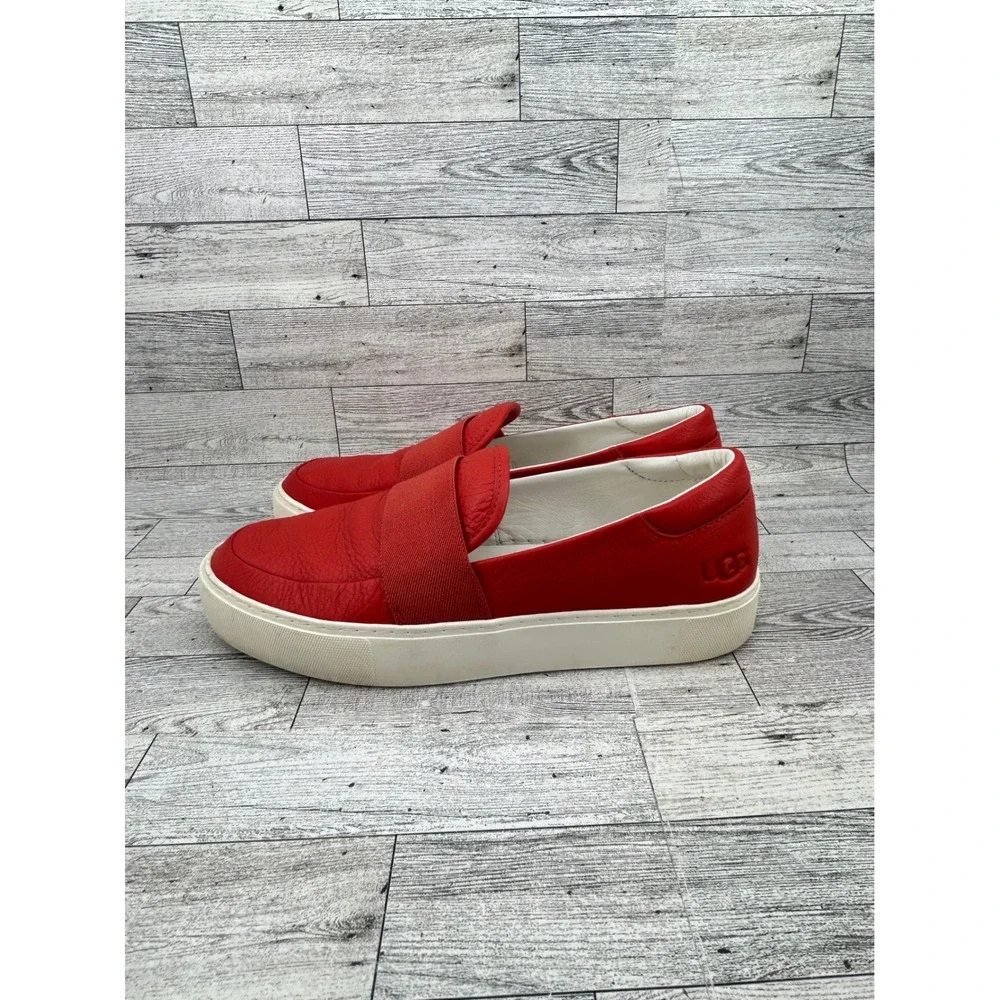 UGG Sammy Red‎ Leather Slip On Sneakers 1112415 Women Size 9 Platform Loafers